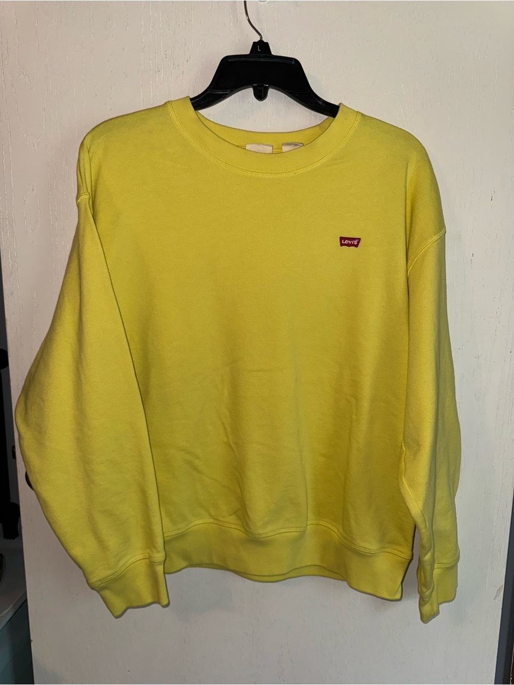 Levi's Men's Bright Yellow Crewneck Pullover with Red Logo